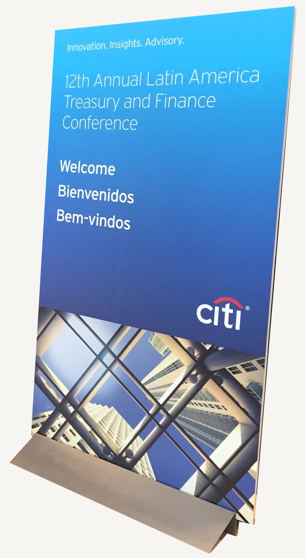 Citi welcome sign on a floor stand
