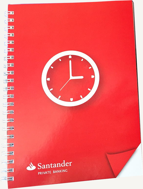 Red spiral notebook for Santander Private Banking