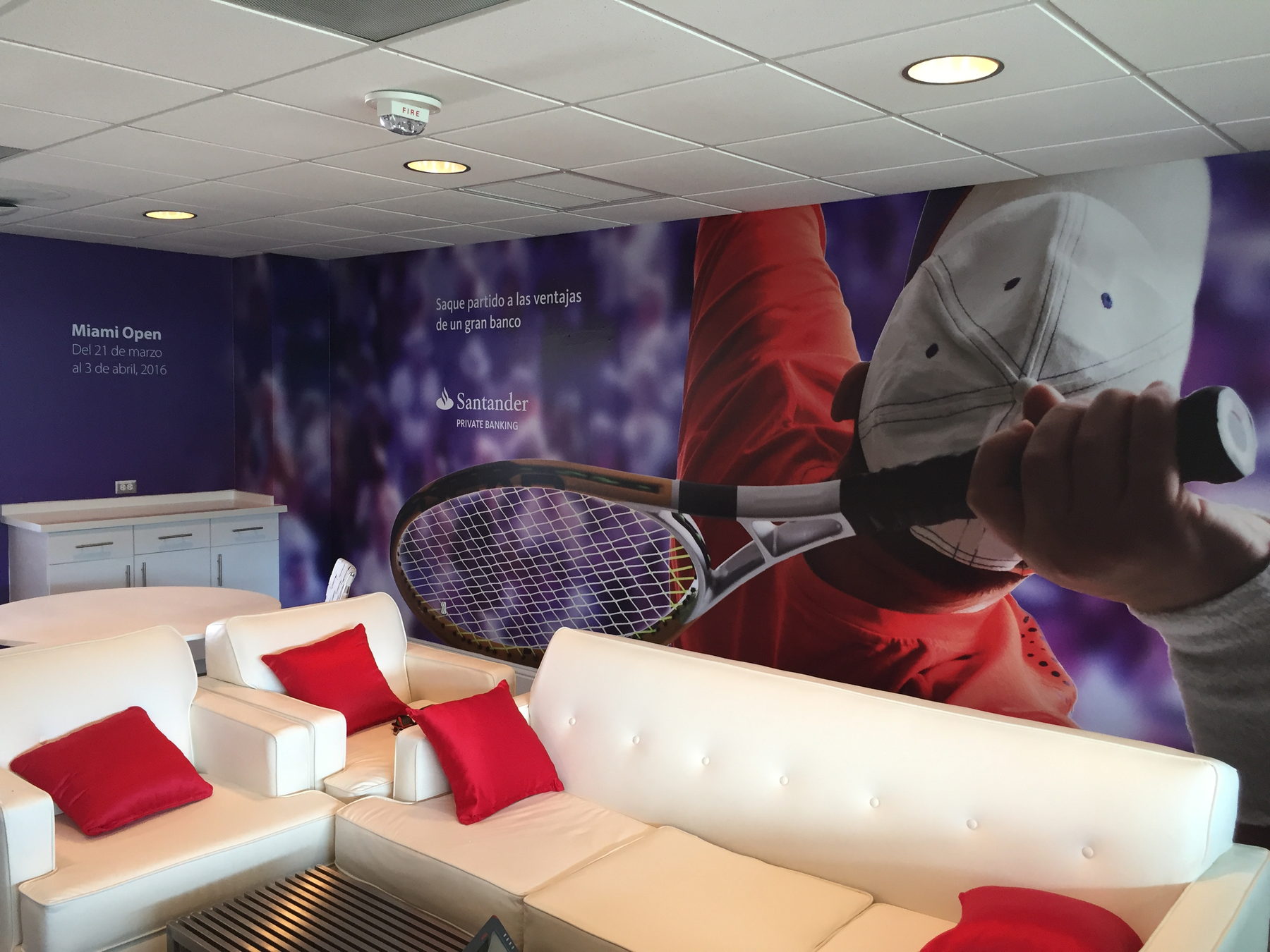 Santander Private Banking wall graphic in an office lounge