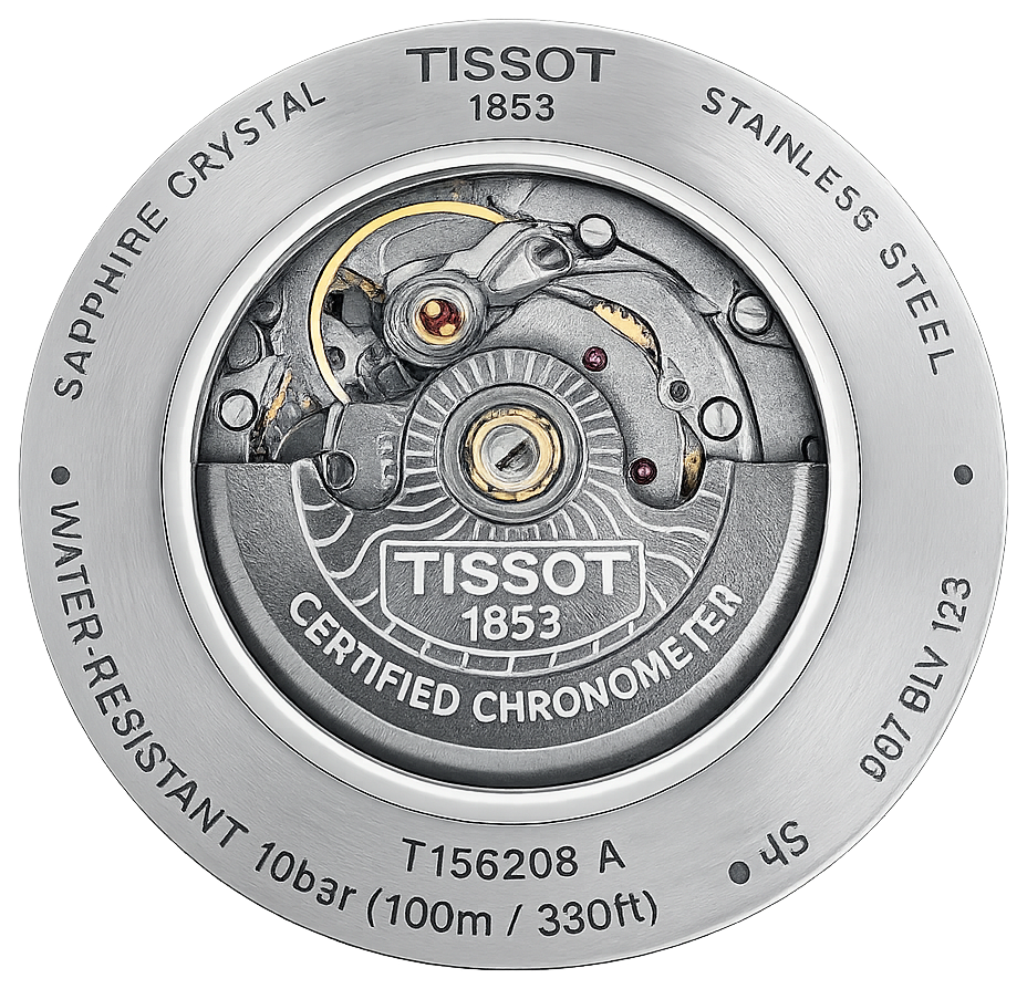 Round Tissot aluminum plate printed with a watch movement